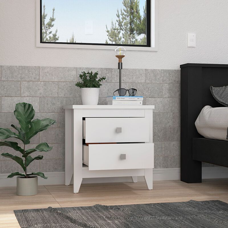 DEPOT E-SHOP Oasis Nightstand, Two Shelves, Four Legs, Superior Top, White