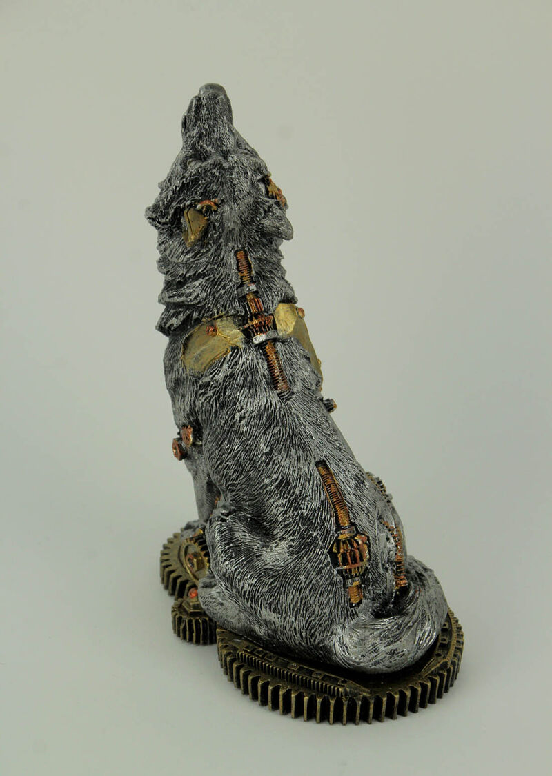 Mechanical Steampunk Howling Wolf Cyborg Dog Statue image number 2