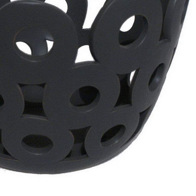Laura Round Bowl with Circular Cutout Patterns, Black Ceramic 11 Inch image number 3