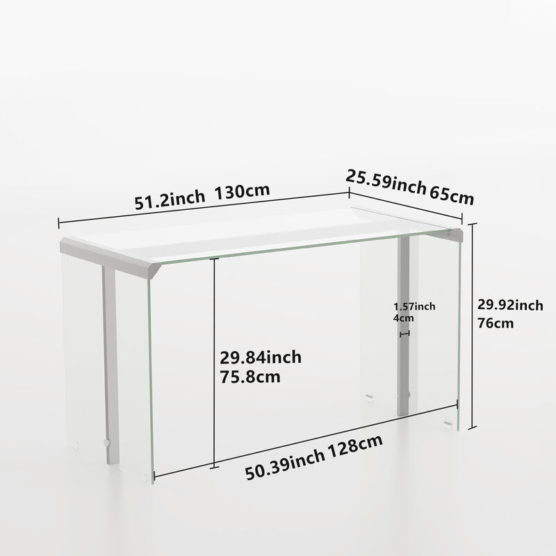 Tempered Clear Glass Writing Desk with Metal Frame for Living Room & Bedroom 71.2" image number 8