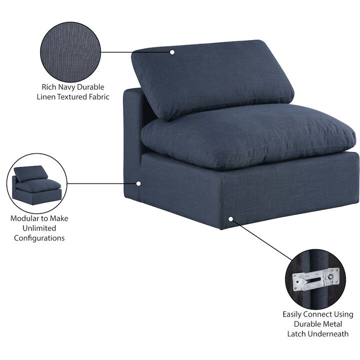 Meridian Furniture Comfy Navy Linen Textured Fabric Modular Armless Chair