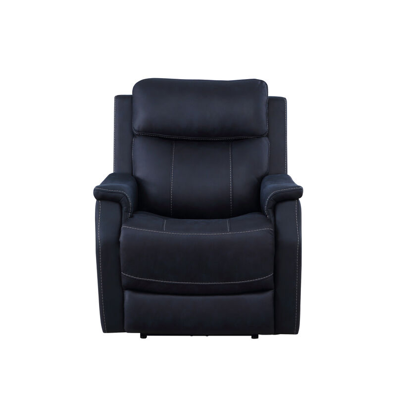 Clean Contemporary Dual-Power Recliner - Ocean Blue Leatherette, Power Footrest, Power Headrest - Easy-Care and Convenience