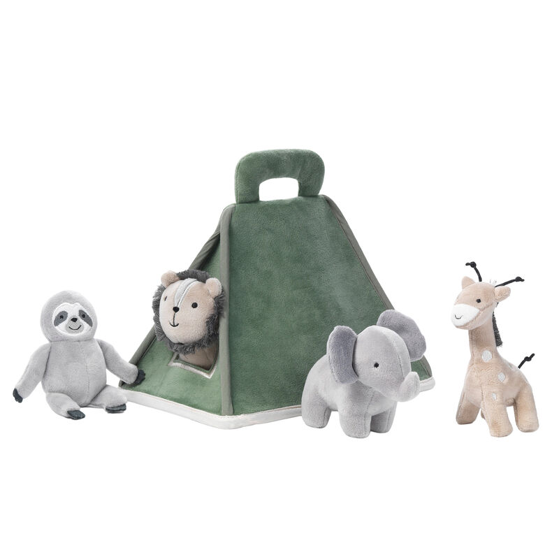 Lambs & Ivy Interactive Plush Safari/Jungle Green Tent with Stuffed Animal Toys