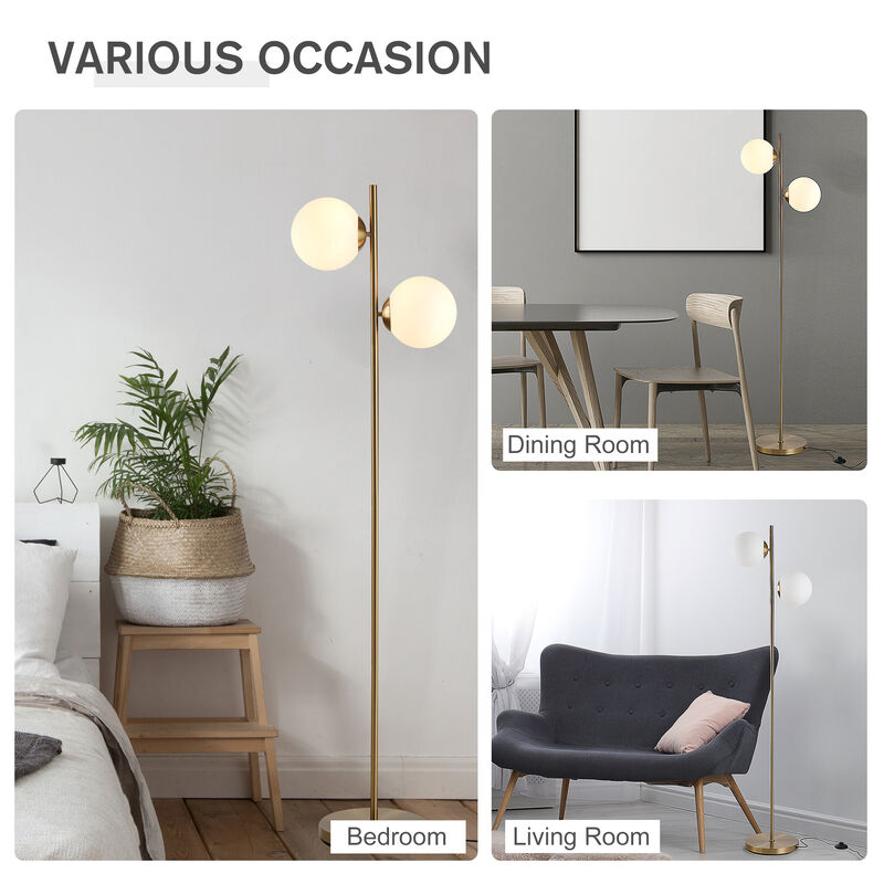 Floor Lamp w/ 2pcs Glass Lamp Shade Modern Portable Decorative Lamp