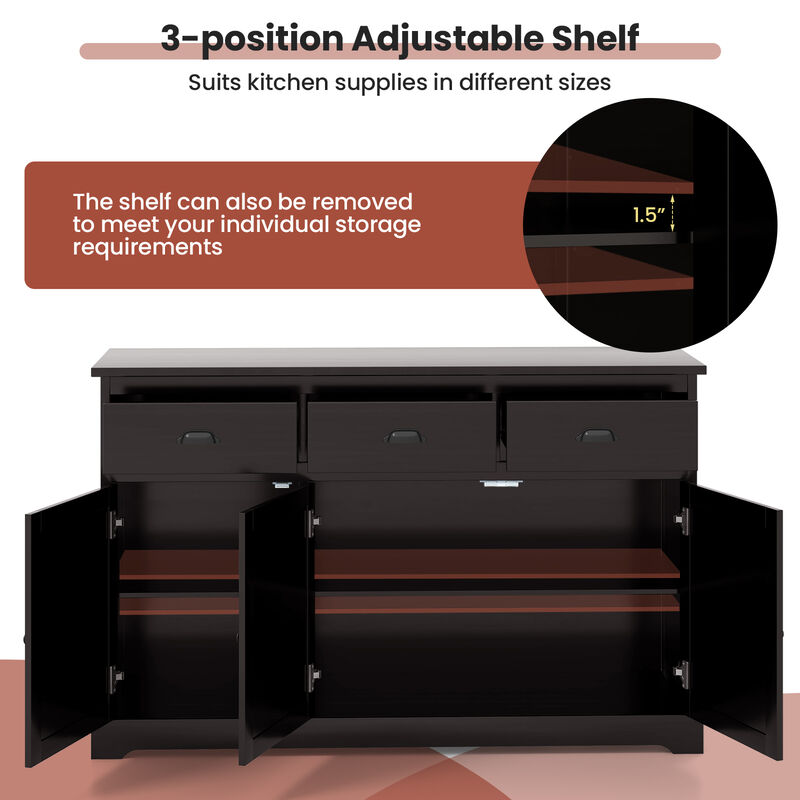 3 Drawers Sideboard Buffet Storage with Adjustable Shelves