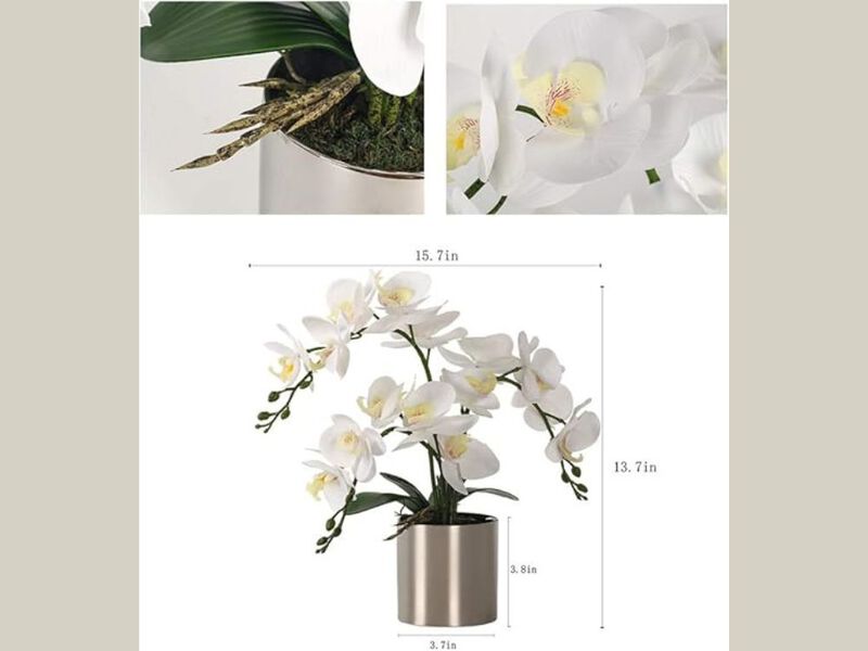Silver Artificial Orchid Flowers Real Touch Vase Filler Potted image number 2