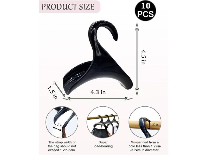 Bag Hanger | Black Purse Holder for Closet | Backpack Hanger Hook Organizer image number 2