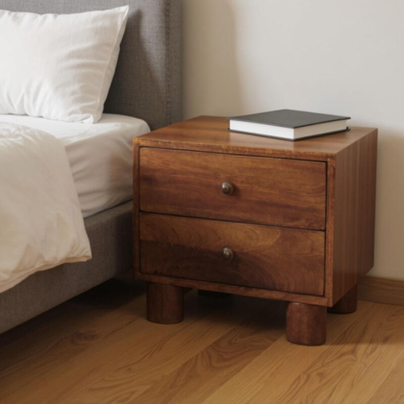 HomeRoots 15" Chestnut Solid Wood Square Two Drawer Nightstand image number 1