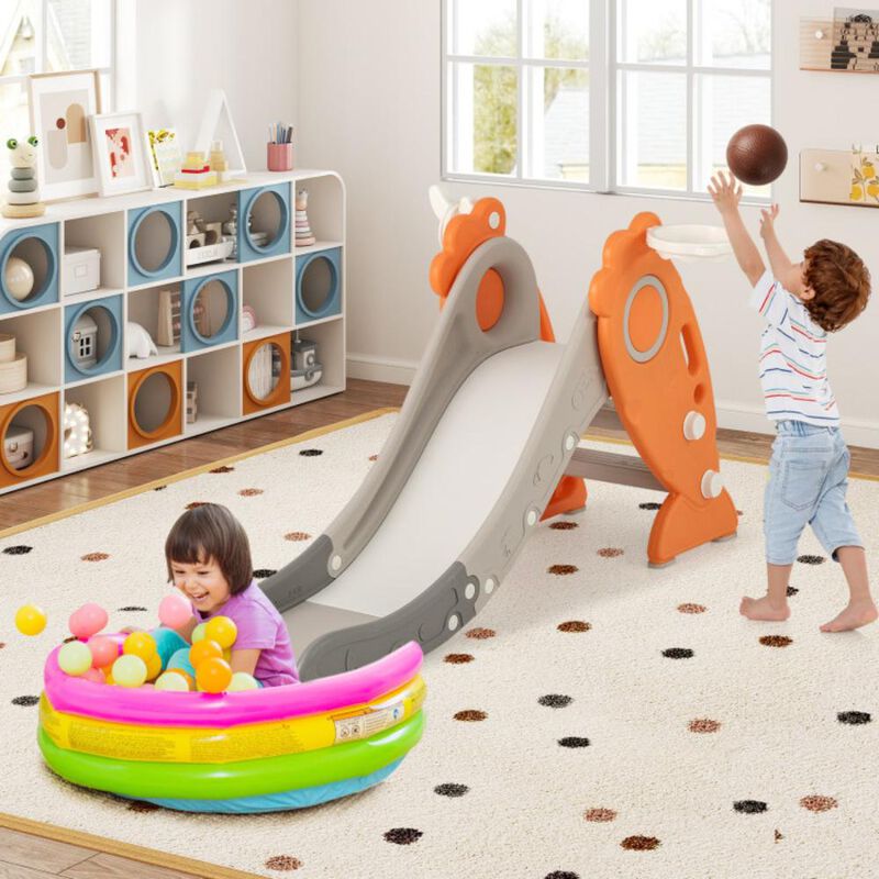 Hivvago 4 in 1 Indoor Slide for Kids Age 3+ Years with Basketball Hoop and Rings