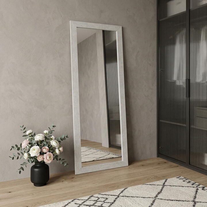 HomeRoots 64" White Solid Wood Freestanding Framed Standing Mirror
