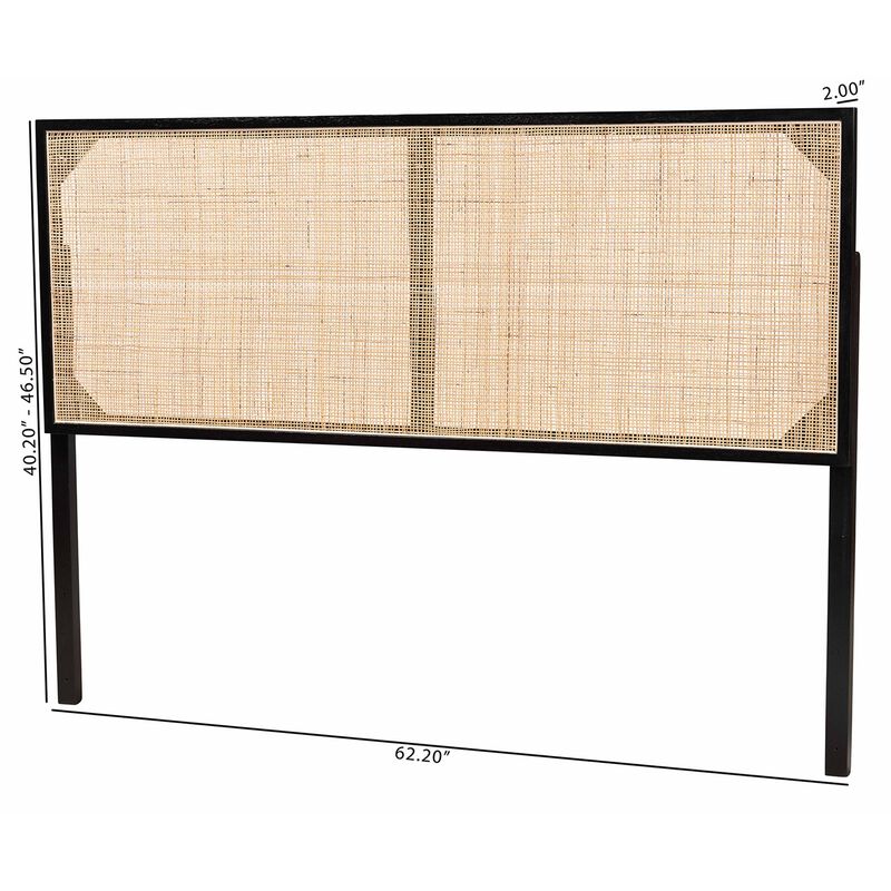 Baxton Studio Aurelia Modern Bohemian Black Finished Bayur Wood and Natural Rattan Queen Size Headboard
