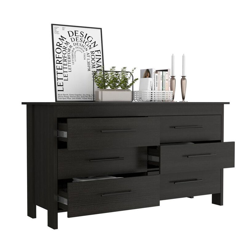 Paris 6 Drawer Double Dresser - Black