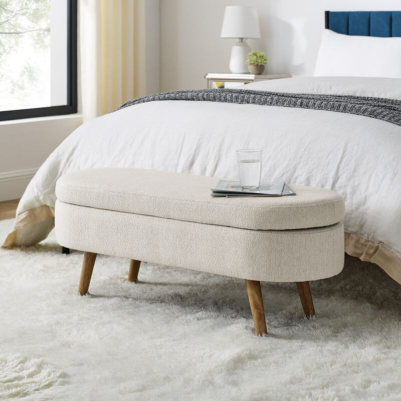 Hivvago Oval Shaped Ottoman Linen Storage Bench with Wooden Legs