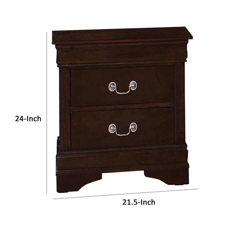 Nim 24 Inch 2 Drawer Nightstand, Classic Bail Handles, Cappuccino Brown - Benzara