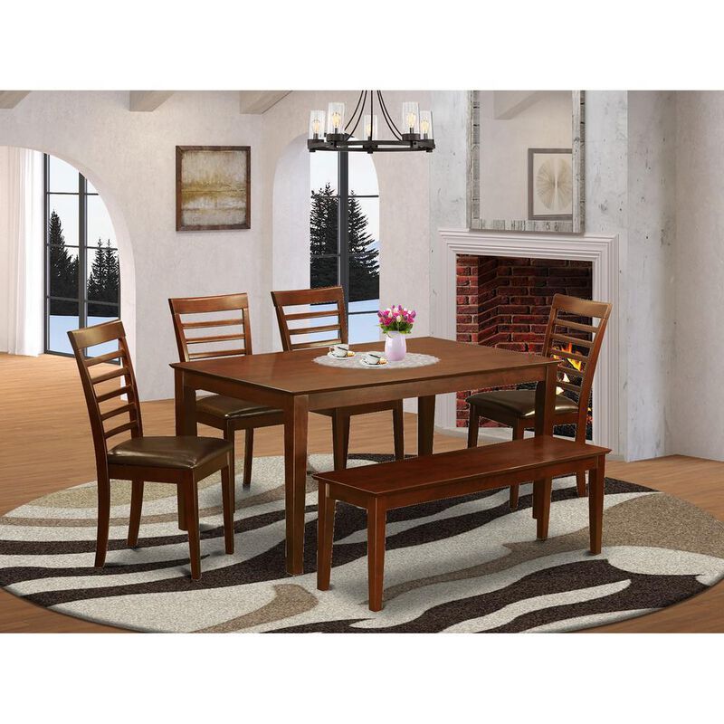 6 PC Dining Table with bench set-Table and 4 Dining Chairs and Bench