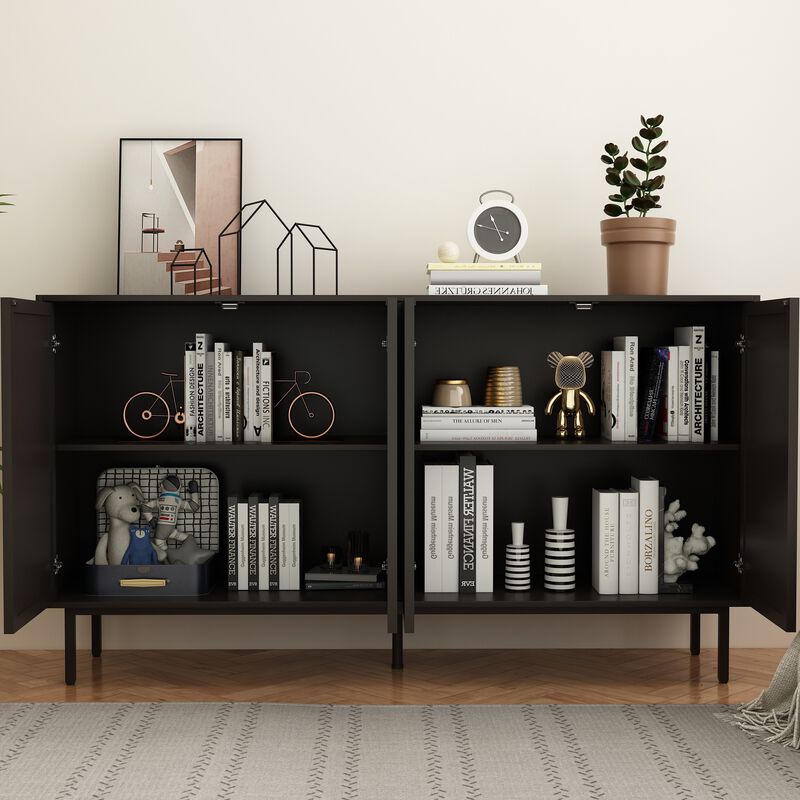 Clihome Modern Black Wood Sideboard Buffet Accent Bedroom Media Hallway Curio Kitchen Hutch Storage Cabinet Home Furniture For Dining Room,Living Room,Kitchen(BLACK)
