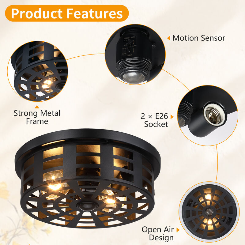 10.94" Modern 2-Light Motion Sensor Outdoor Flush Mount Light image number 6