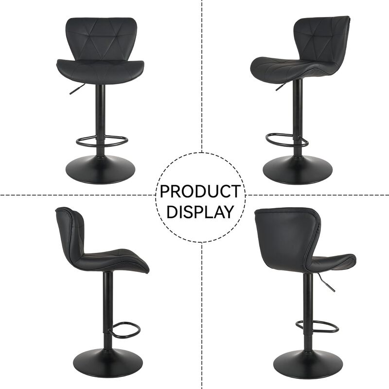 Faux Leather Swivel Bar Stools Set of 2, Adjustable Counter Height Kitchen Chairs, Iron Frame High Backrest 360&deg; Barstools for Kitchen Counter, Outdoor image number 5