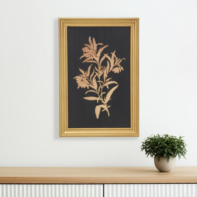 HomeRoots 21" X 14" Gold And Black Flower Bouquet Wood Framed Art image number 1