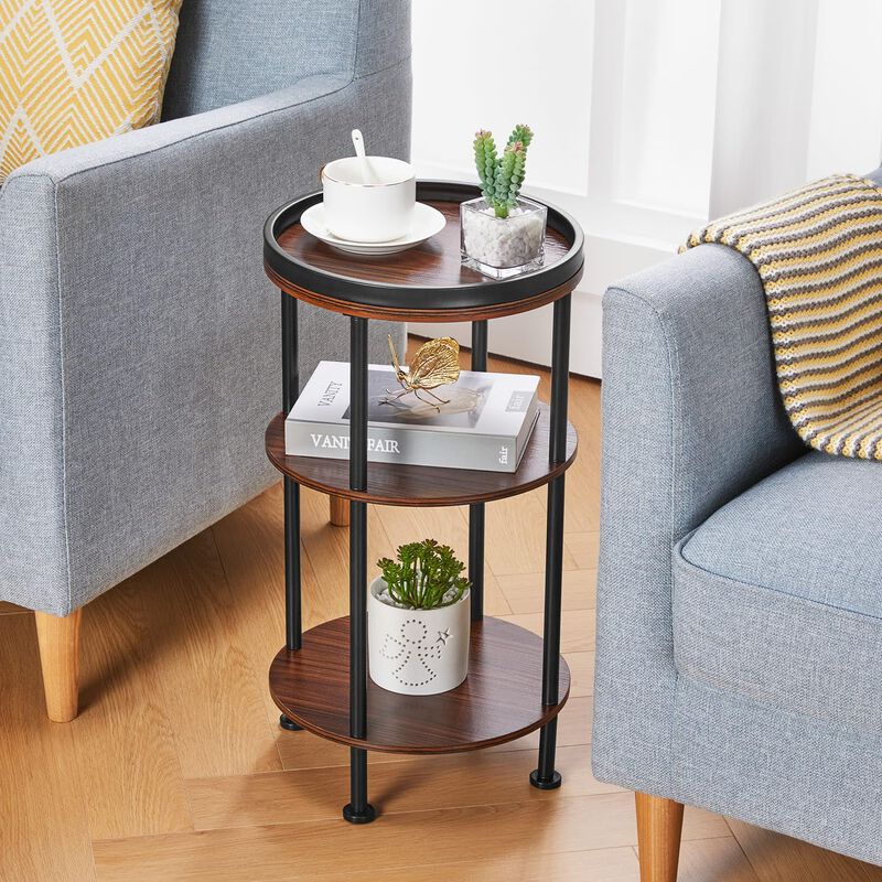 Side Table, Small Round Side Table for Small Spaces, 3-Tier Round Accent Table Slim Side Table, Modern Small End Table Corner Ta