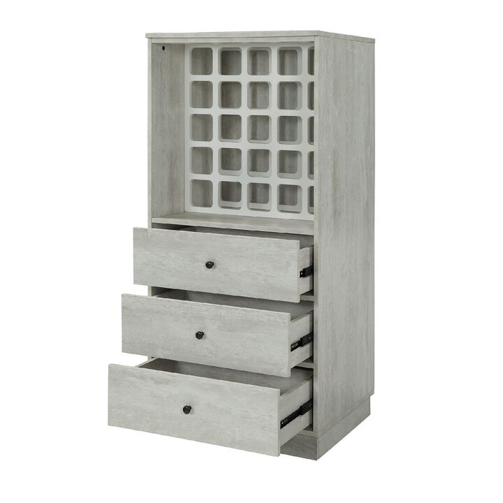 Wooden Wine Cabinet with Wine Bottle Rack and Three Drawers, White-Benzara