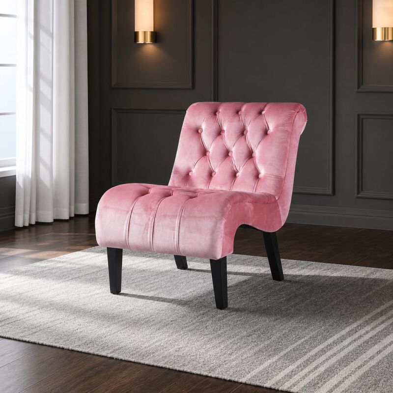 GOODSILO Armless Velvet Upholstered Accent Chair Leisure Chair with Wooden Legs for Living Room, Bedroom, Office, Small Spaces image number 2