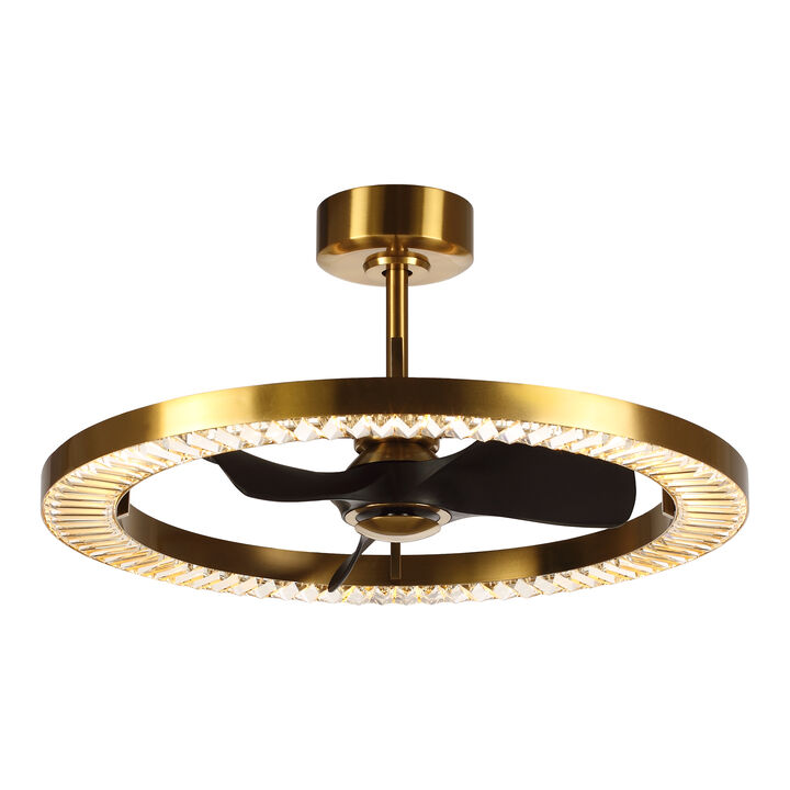 31.9" Modern Brushed Copper Wheel Caged Crystal Reversible Dimmable Ceiling Fan with Light and Remote for Bedroom, Living Room or Dining Room