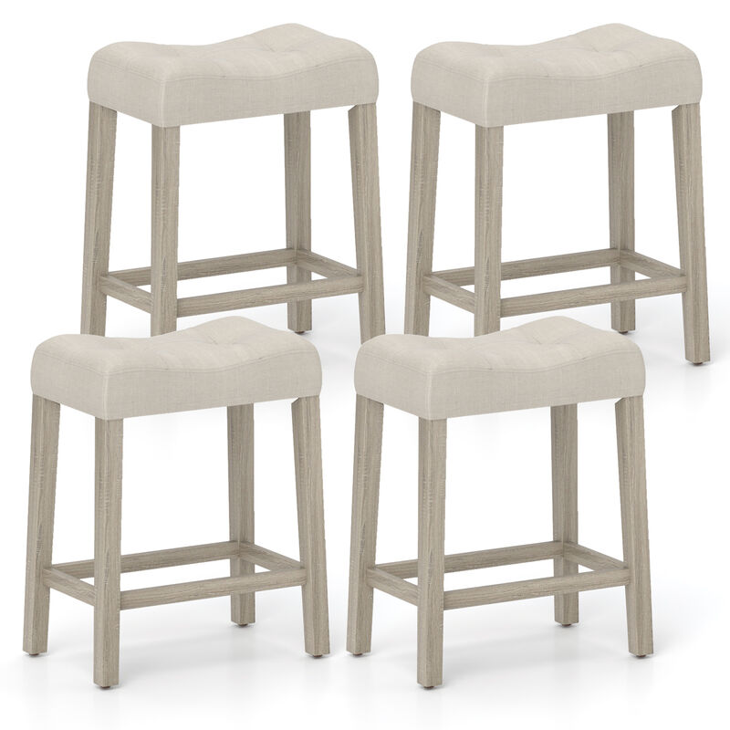Set of 4 Upholstered Counter Height Bar Stool with Curved Saddle-Seat