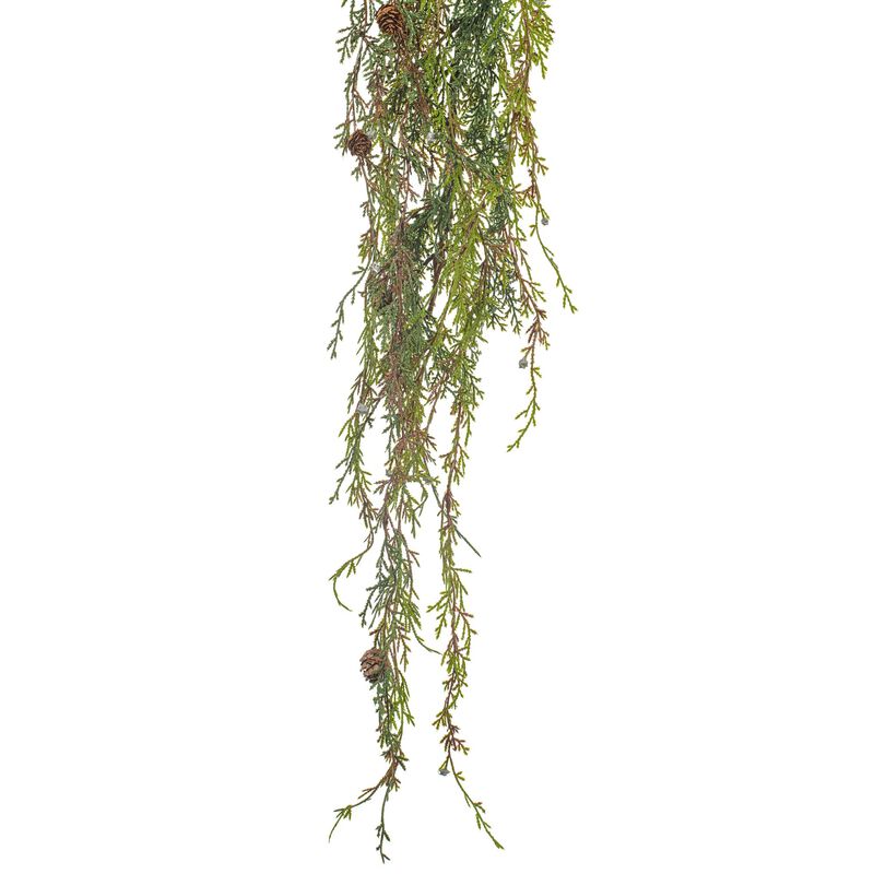 Vickerman 4' Long Weeping Cedar Artificial Christmas Garland, Unlit - Faux Cedar Christmas Garland - Indoor Seasonal Home Decor - Featuring Pine Cones image number 2