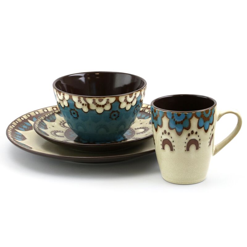 Elama Clay Heart 16 Piece Luxurious Stoneware Dinnerware with Complete Setting for 4, 16pc