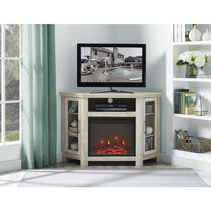 Belen Kox 48-inch Corner Media Stand with Electric Fireplace - White Oak Finish, Belen Kox