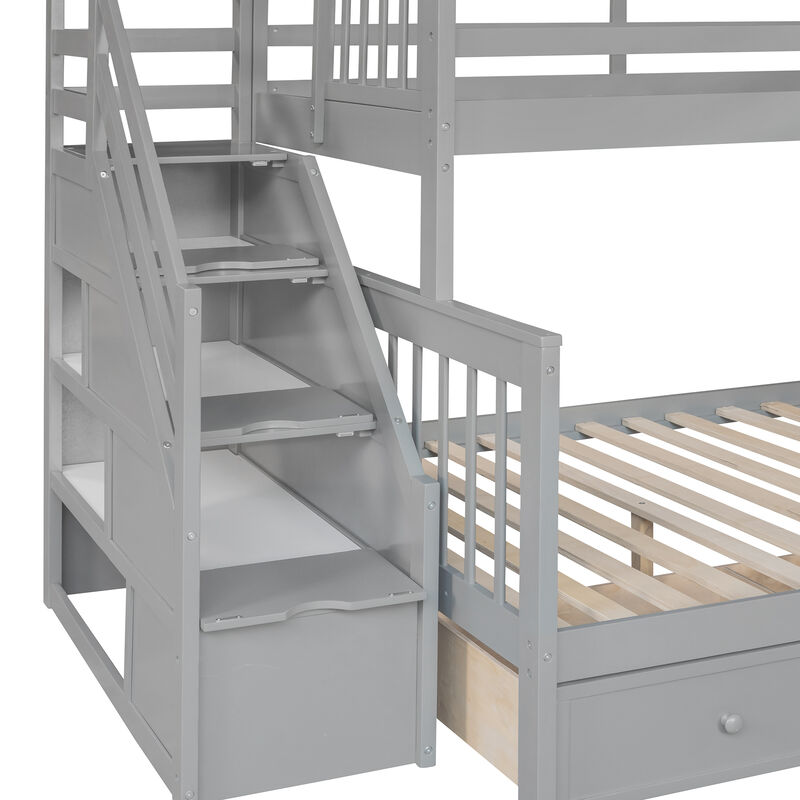 Merax Twin over Full L-Shaped Bunk Bed With 3 Drawers, Ladder and Staircase