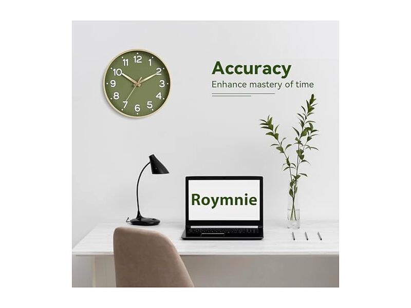 Green Gold Wall Clock 12 Inch Silent Non Ticking Modern Battery Operated image number 3