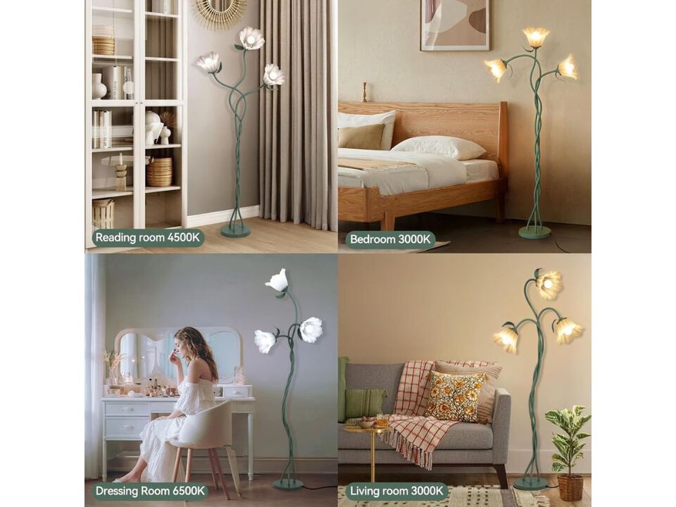 Vintage Three Head Flower Floor Lamp Adjustable Gooseneck for Living Room