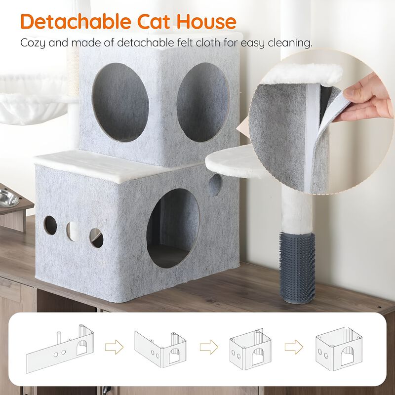Multi-Level Cat Tree with Dual Litter Box Storage and Play Platforms-Greige image number 6