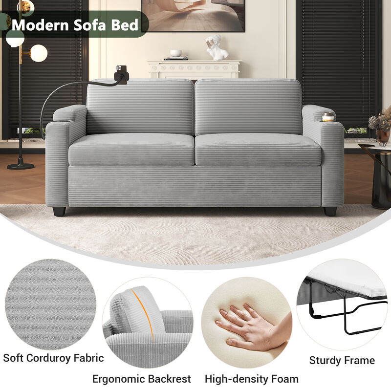 Merax  Corduroy Sleeper Sofa Loveseat Sofa with Mattress