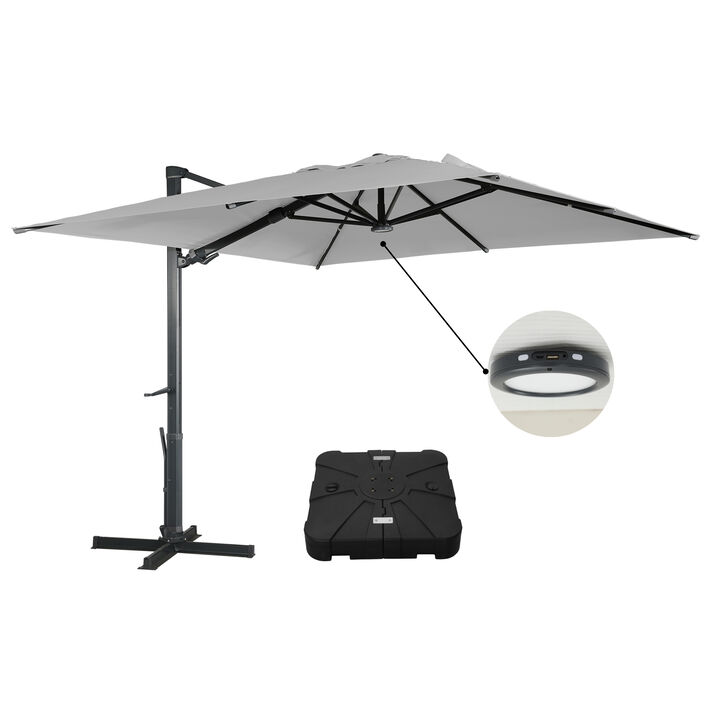 MONDAWE 10 ft. x 13 ft. Aluminum Frame Cantilever Patio Umbrella with LED Light, Large Canopy Offset Umbrella, 360-degree Rotation, 2 in 1 Crank Handle