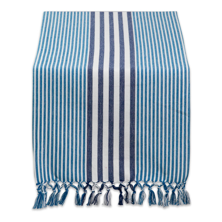 14" x 72" Deep Blue and White Rectangular Home Essentials Stripes Table Runner
