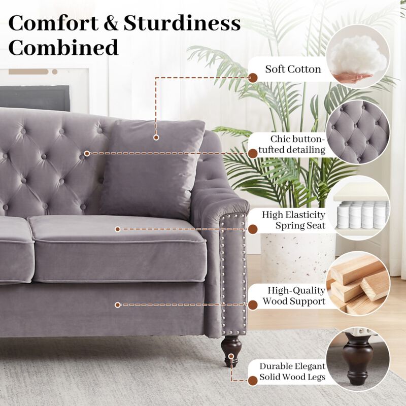 Snump 82" Velvet Chesterfield Sofa image number 2