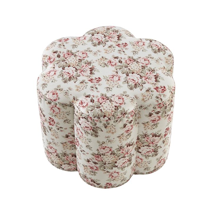 Homezia 25" Cluster Red 100% Linen Specialty Ottoman