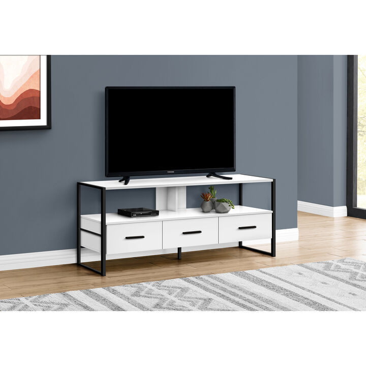 Monarch Specialties I 2615 Tv Stand, 48 Inch, Console, Media Entertainment Center, Storage Drawers, Living Room, Bedroom, Laminate, Metal, White, Black, Contemporary, Modern