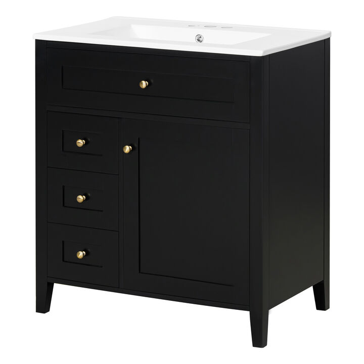 Merax Bathroom Storage Vanity with 3 Left Drawers, Right Cabinet with Adjustable Shelves