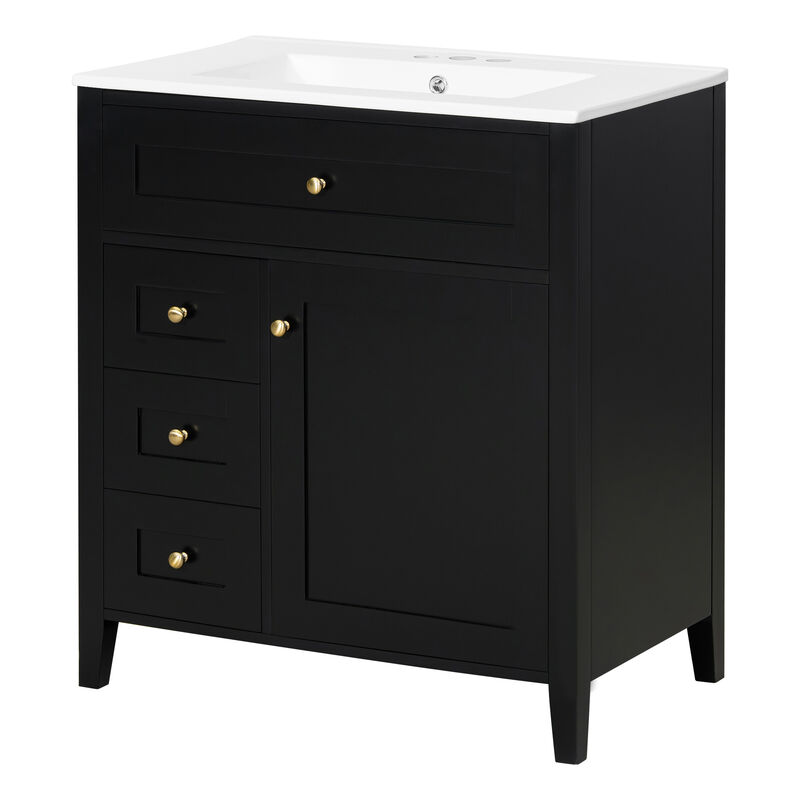 Merax Bathroom Storage Vanity with 3 Left Drawers, Right Cabinet with Adjustable Shelves image number 0