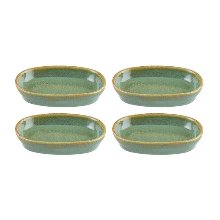 Sage 4" x 2.5" x h:0.75" Oval Green Vitrified Platter (Set of 4)