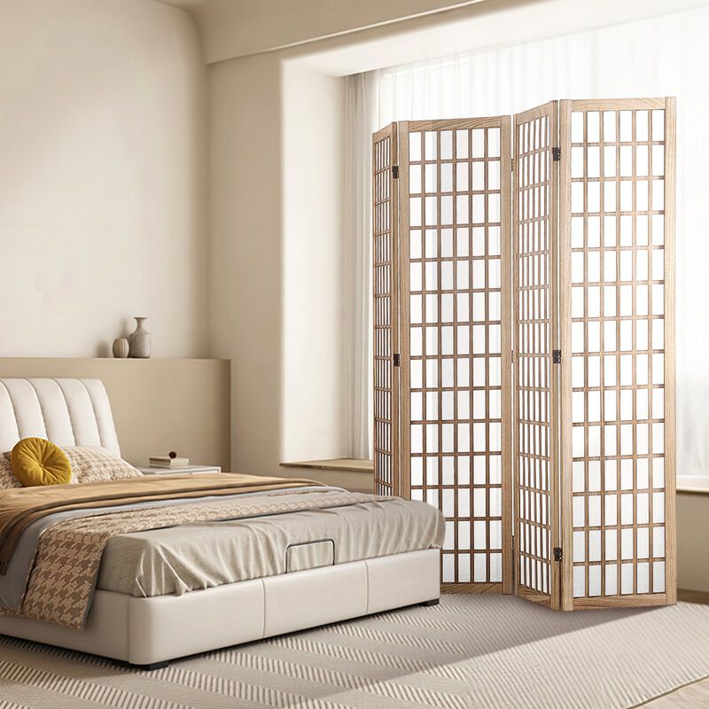Natural 4 Panel Folding Room Divider Privacy Screen for Bedroom Office image number 1