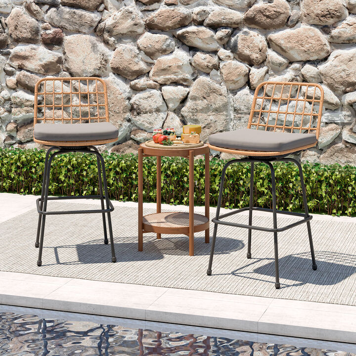 Patio Swivel Barstools Set of 2 with Soft Seat Cushions