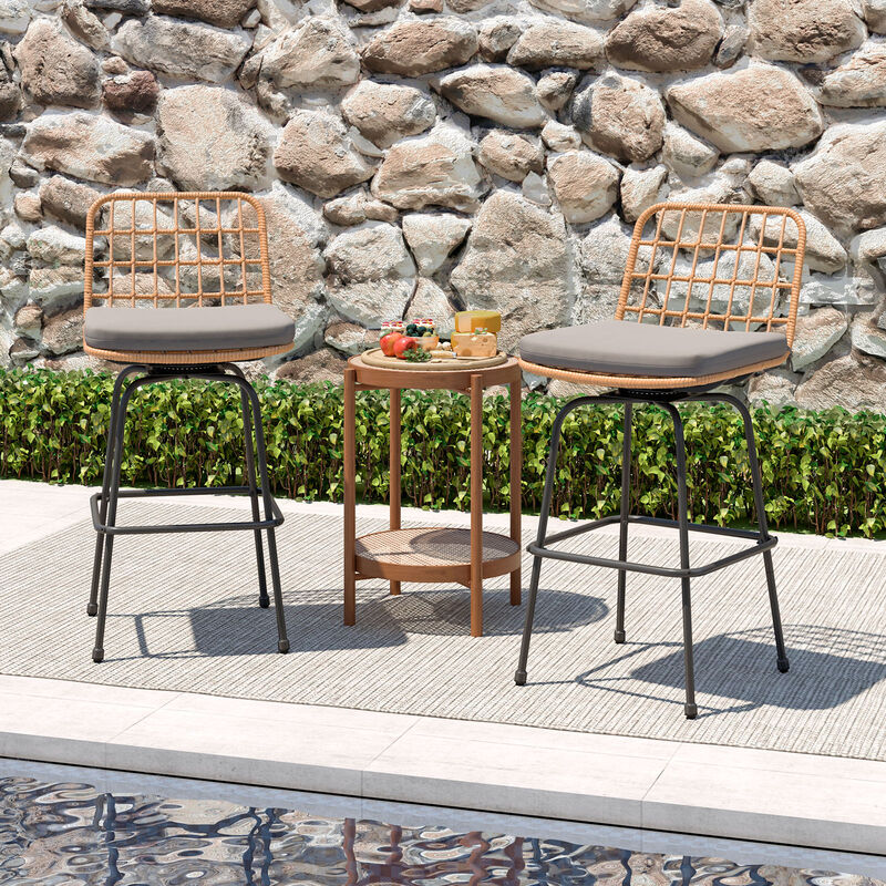 Patio Swivel Barstools Set of 2 with Soft Seat Cushions