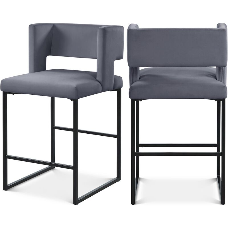 Meridian Furniture Caleb Velvet Counter Stool, Set of 2