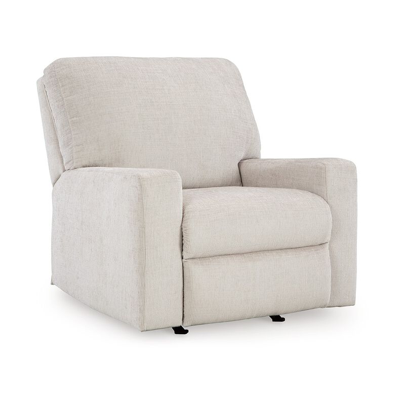 Avie Rocker Recliner Chair, Gentle Motion, White Ivory Polyester - Benzara