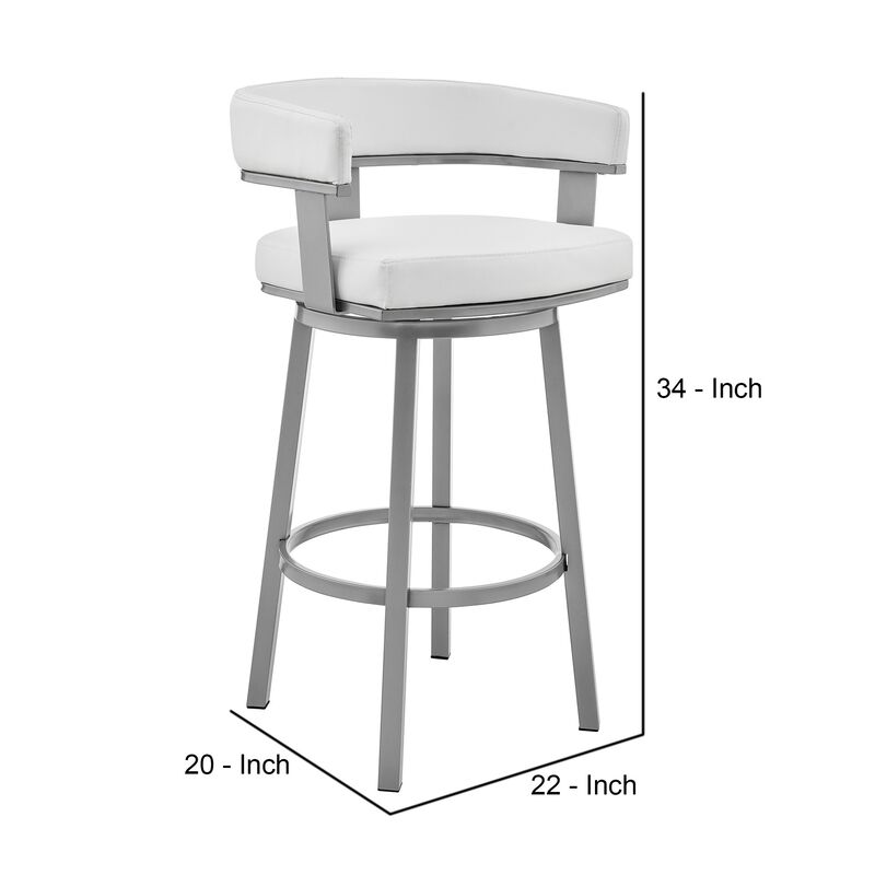 Jack 26 Inch Counter Height Bar Stool, Swivel Chair, Faux Leather, White-Benzara image number 5